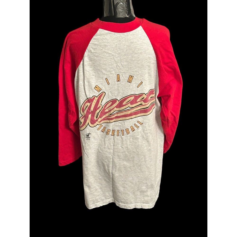 MIAMI HEAT 3/4 Sleeve T-Shirt Mens Medium Logo Athletic Red And White